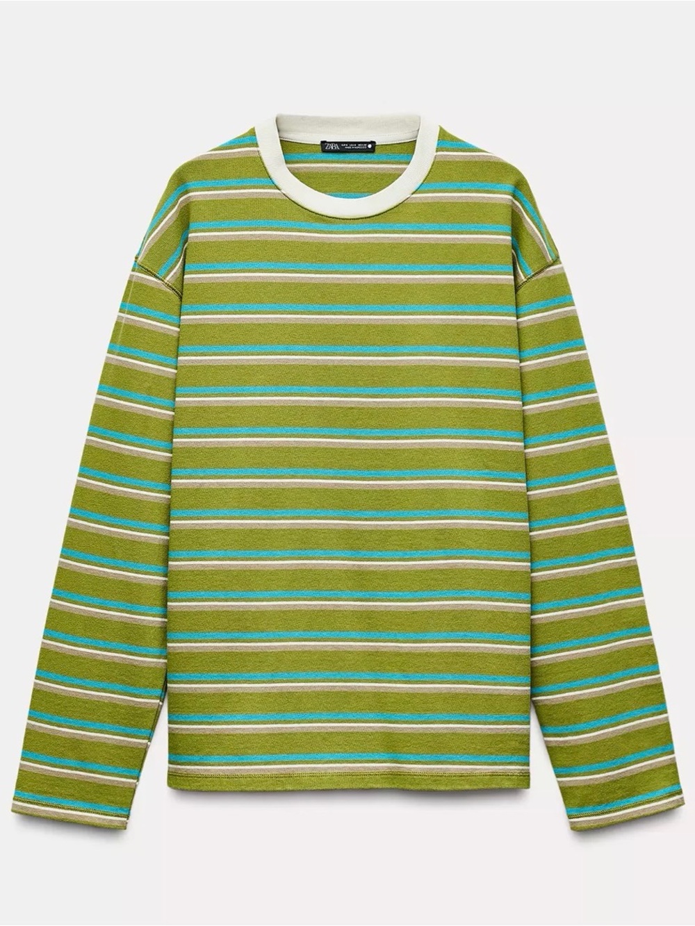 Zara Striped Heavy Cotton Green Blue Striped Shirt Size Medium